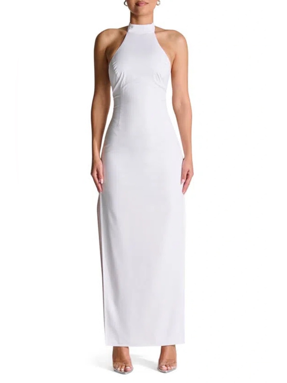 Naked Wardrobe Halter Corset Side Slit Dress In White